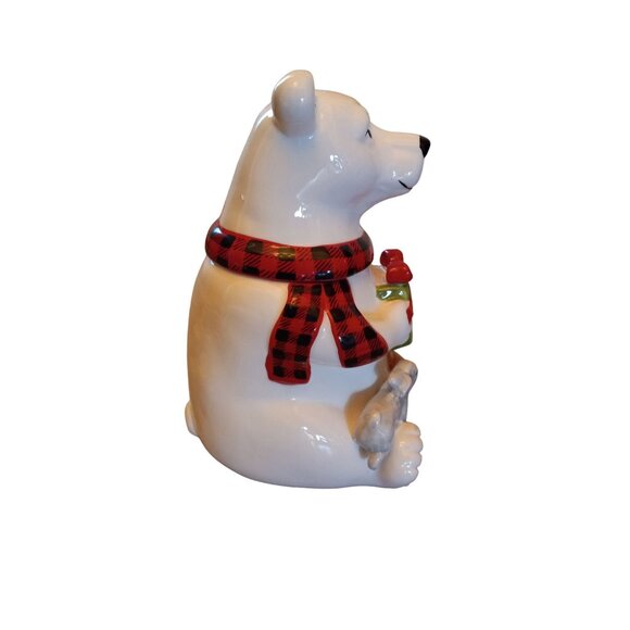 NIB POLAR BEAR COOKIE JAR GIBSON HOME POLAR FRIEND 9" CHRISTMAS HOLIDAY CERAMIC - Picture 3 of 6
